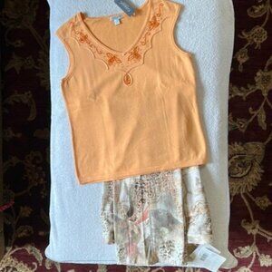 Tangerine Beaded Knit Sleeveless Top